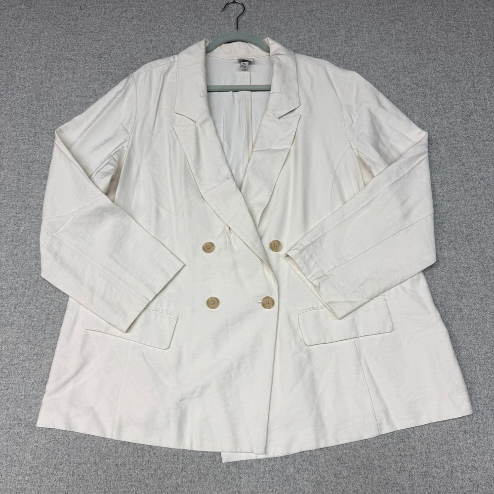 A New Day | Double Breasted Blazer | XXL | Cream | Rayon Blend Flap Pockets 2398